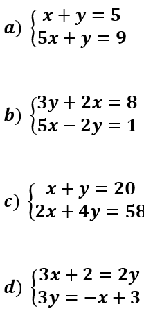 exercícios sistema de equações do primeiro grau